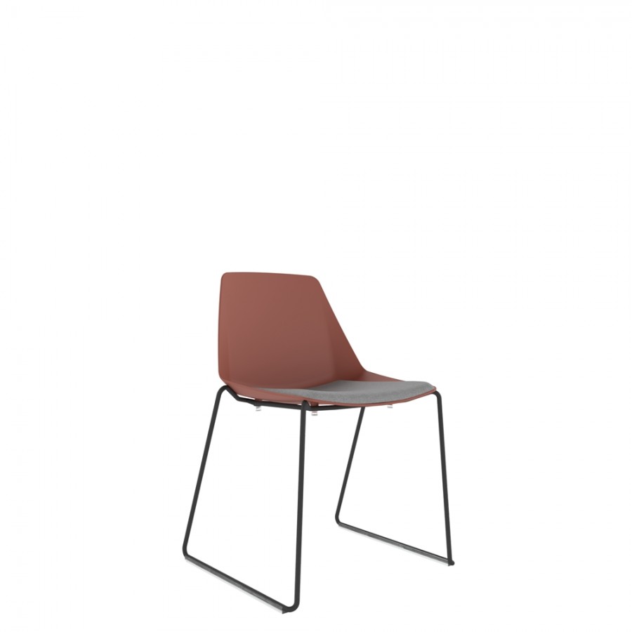 Polypropylene Shell Chair With Upholstered Seat Pad and Black Steel Skid Frame